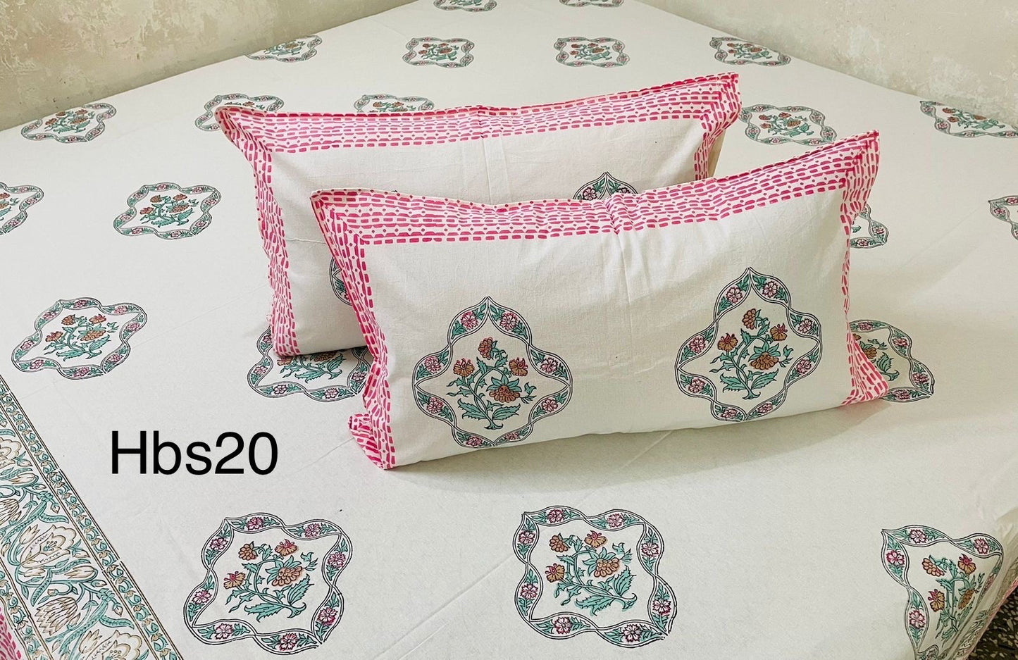 Handblock Pigment King Size Bedsheets || 2 Pillow Covers | HBS20