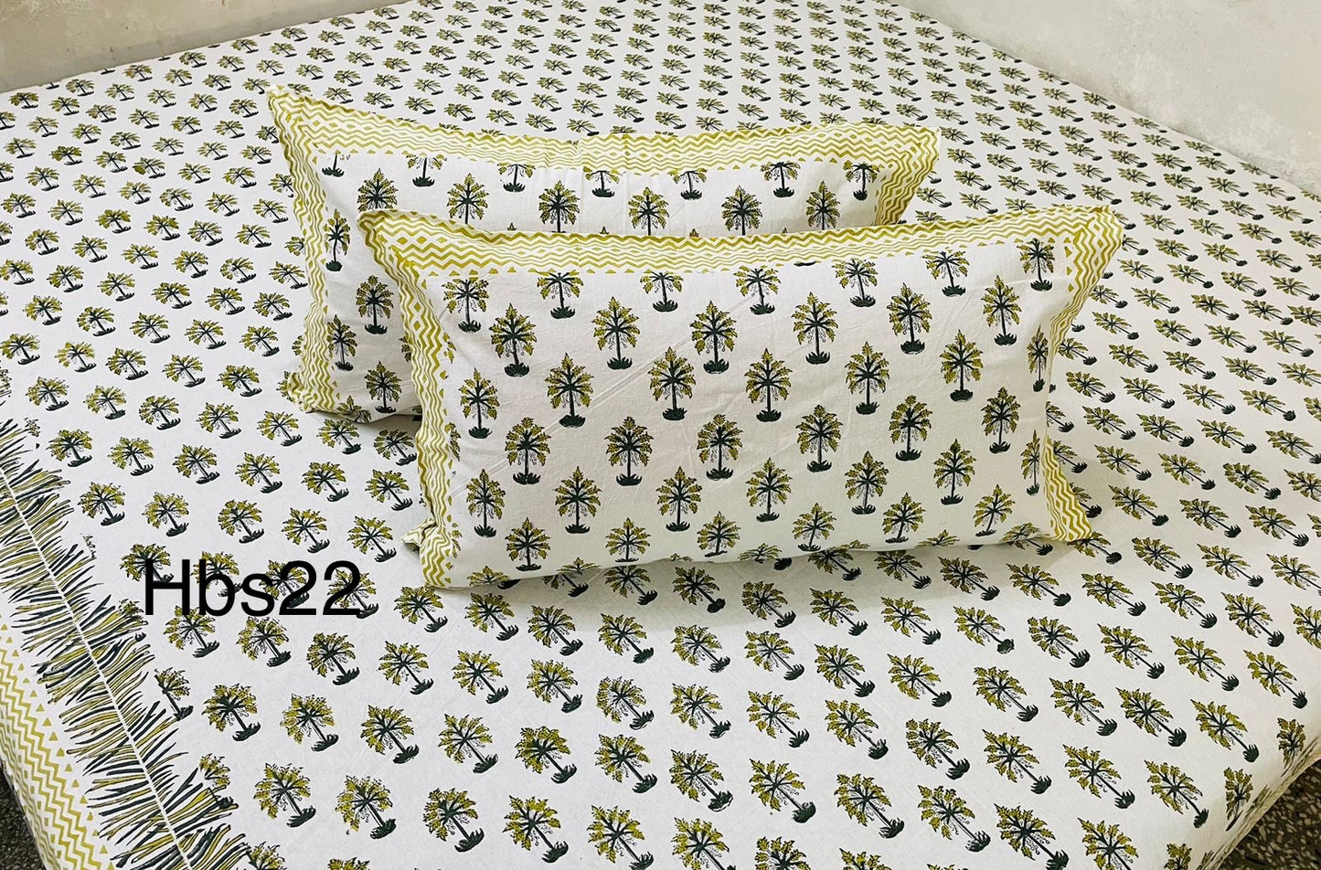 Handblock Pigment King Size Bedsheets || 2 Pillow Covers | HBS22