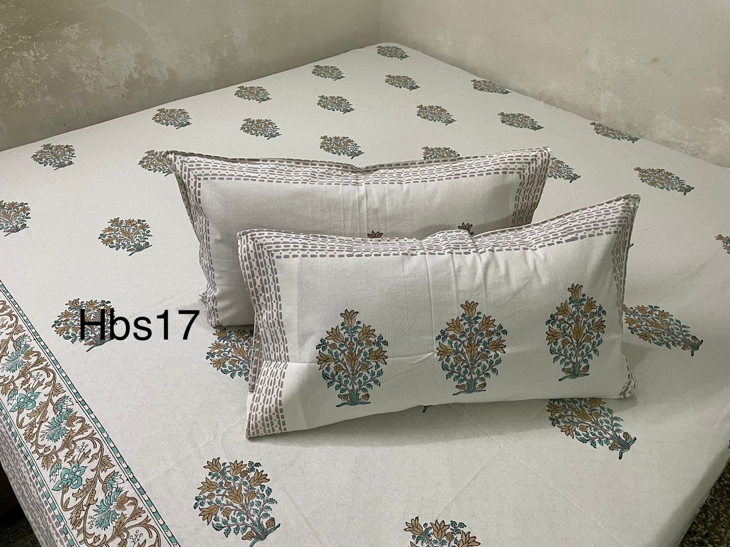 Handblock Pigment King Size Bedsheets || 2 Pillow Covers | HBS17