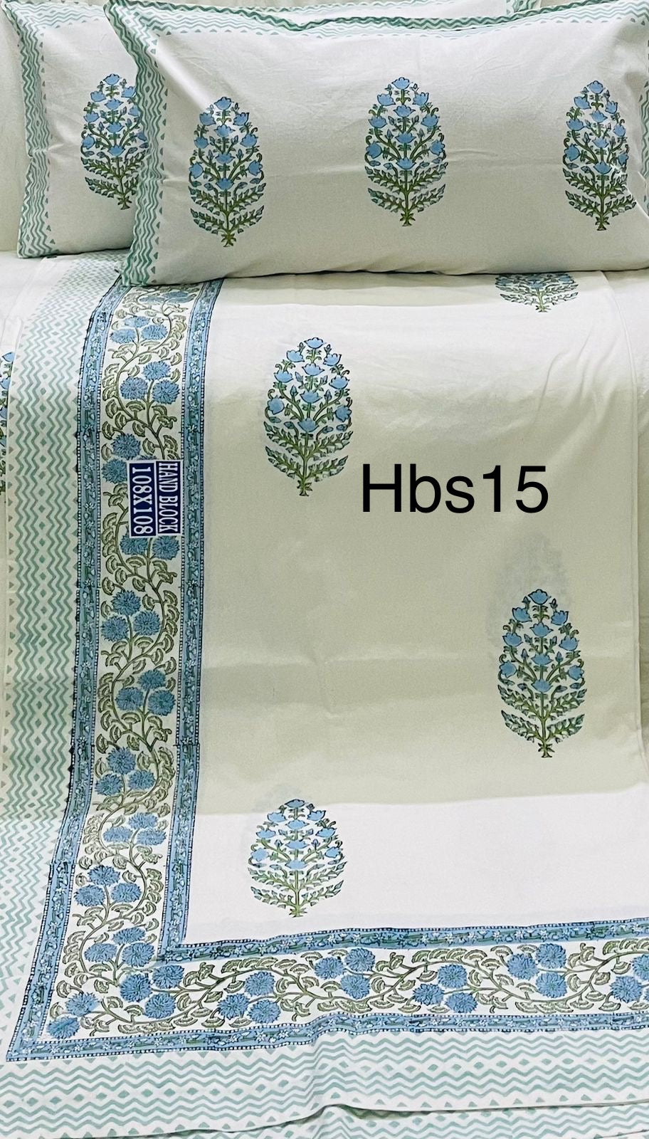 Handblock Pigment King Size Bedsheets || 2 Pillow Covers | HBS15