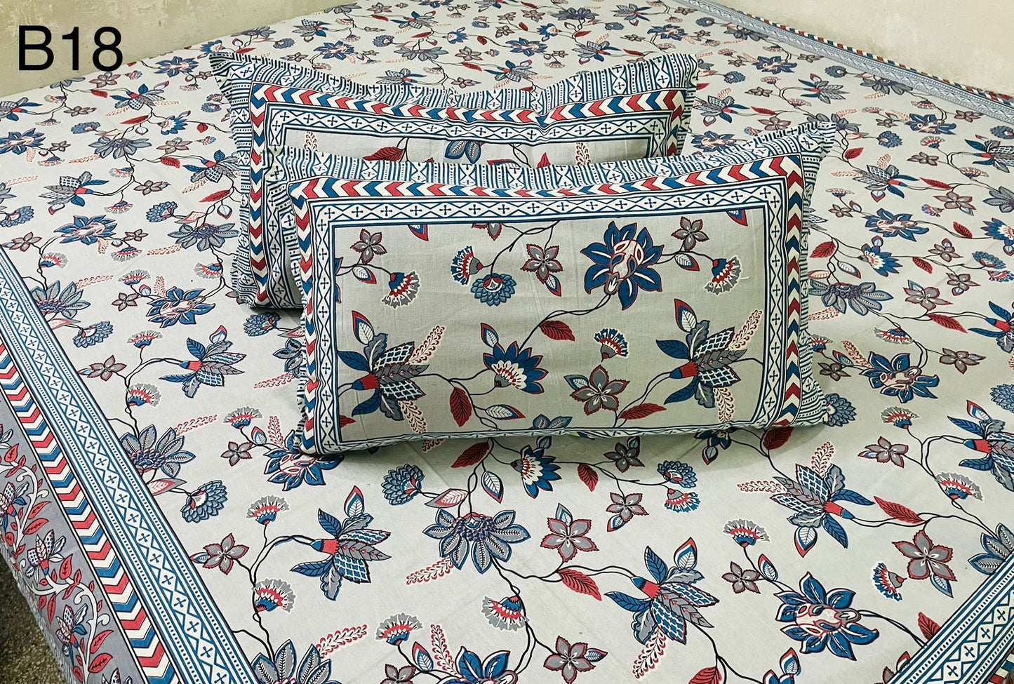 Jaipuri Petal Collection Double Bedsheets with 2 Pillow Covers | B18