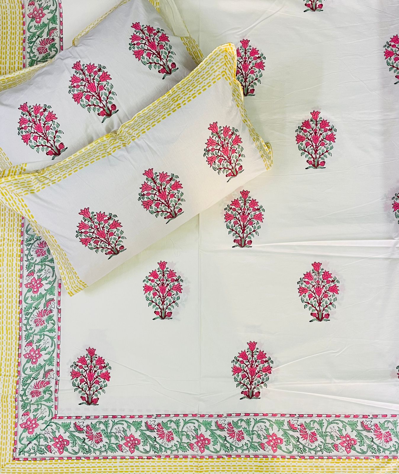 Handblock Pigment King Size Bedsheets || 2 Pillow Covers | HBS39