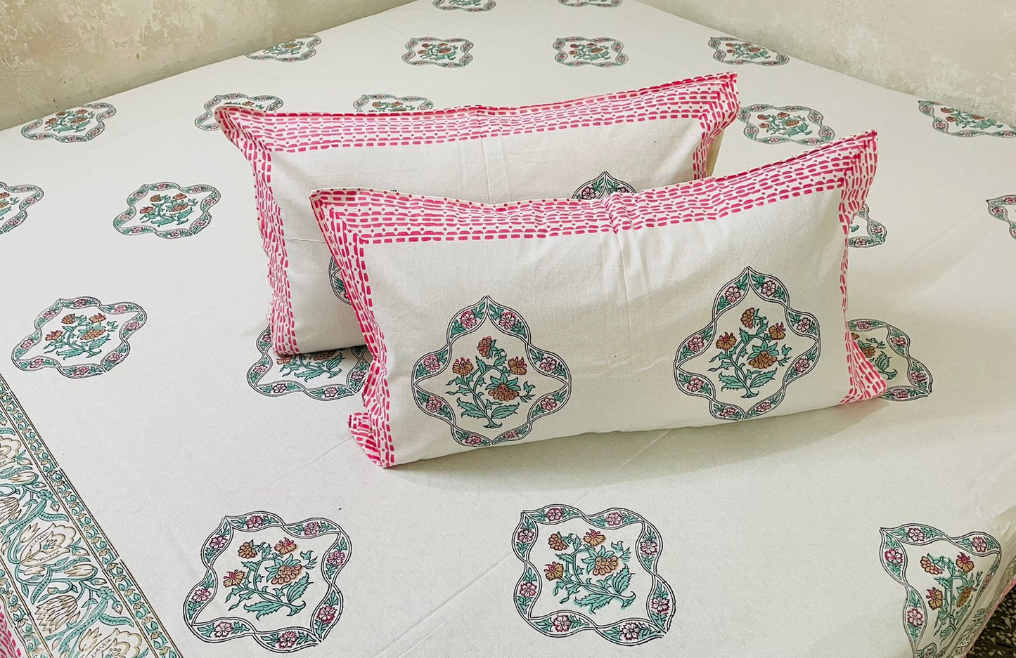 Handblock Pigment King Size Bedsheets || 2 Pillow Covers | HBS20