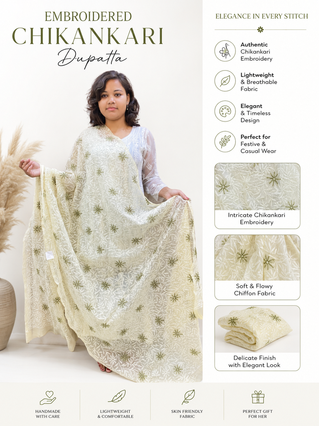 Chikankari Georgette dupatta /kurti piece TD007