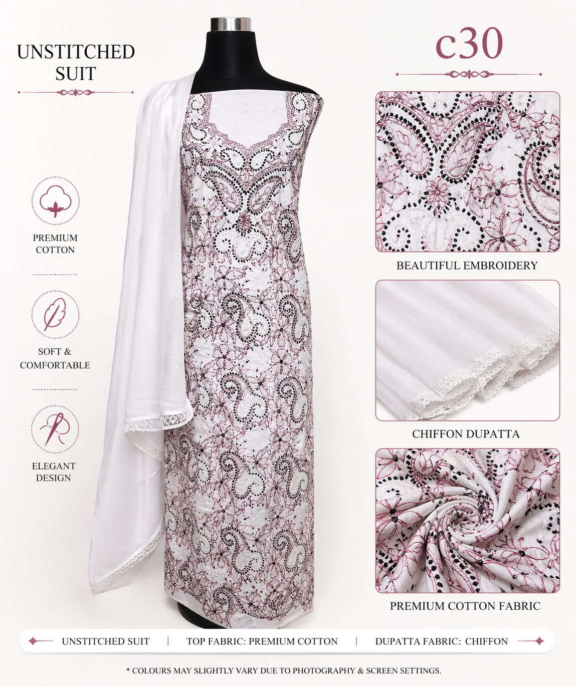 Cotton Chikankari dress material