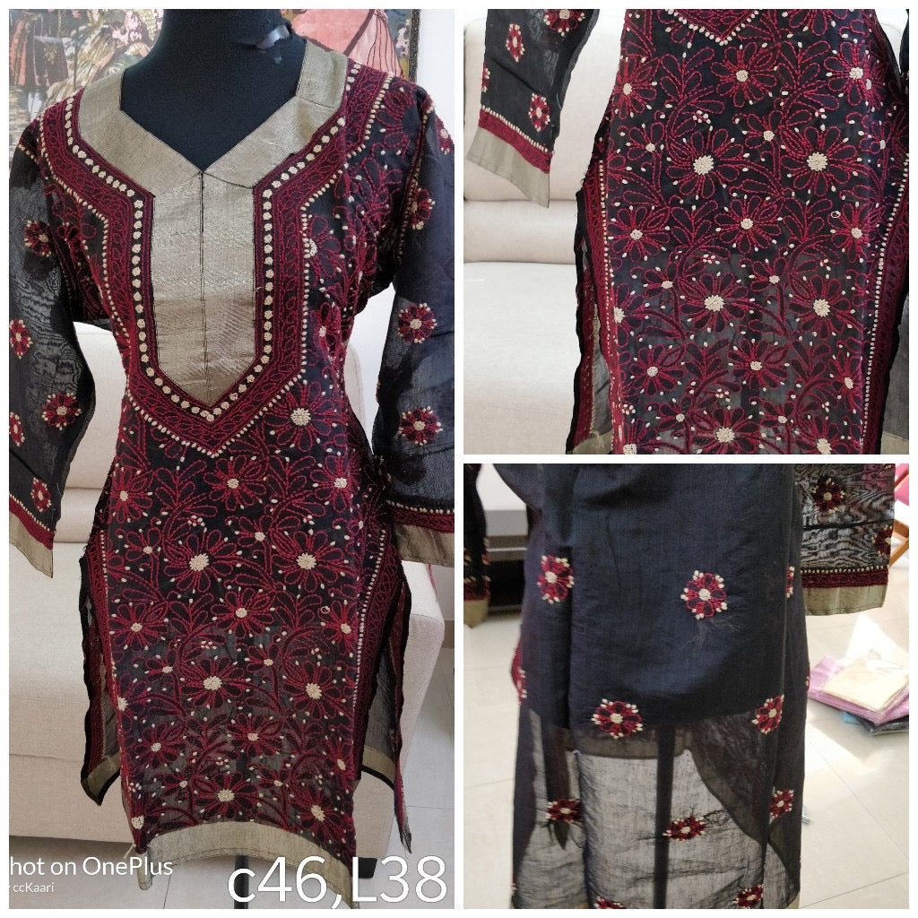 Lucknowi silk and cotton mix kurti || C457