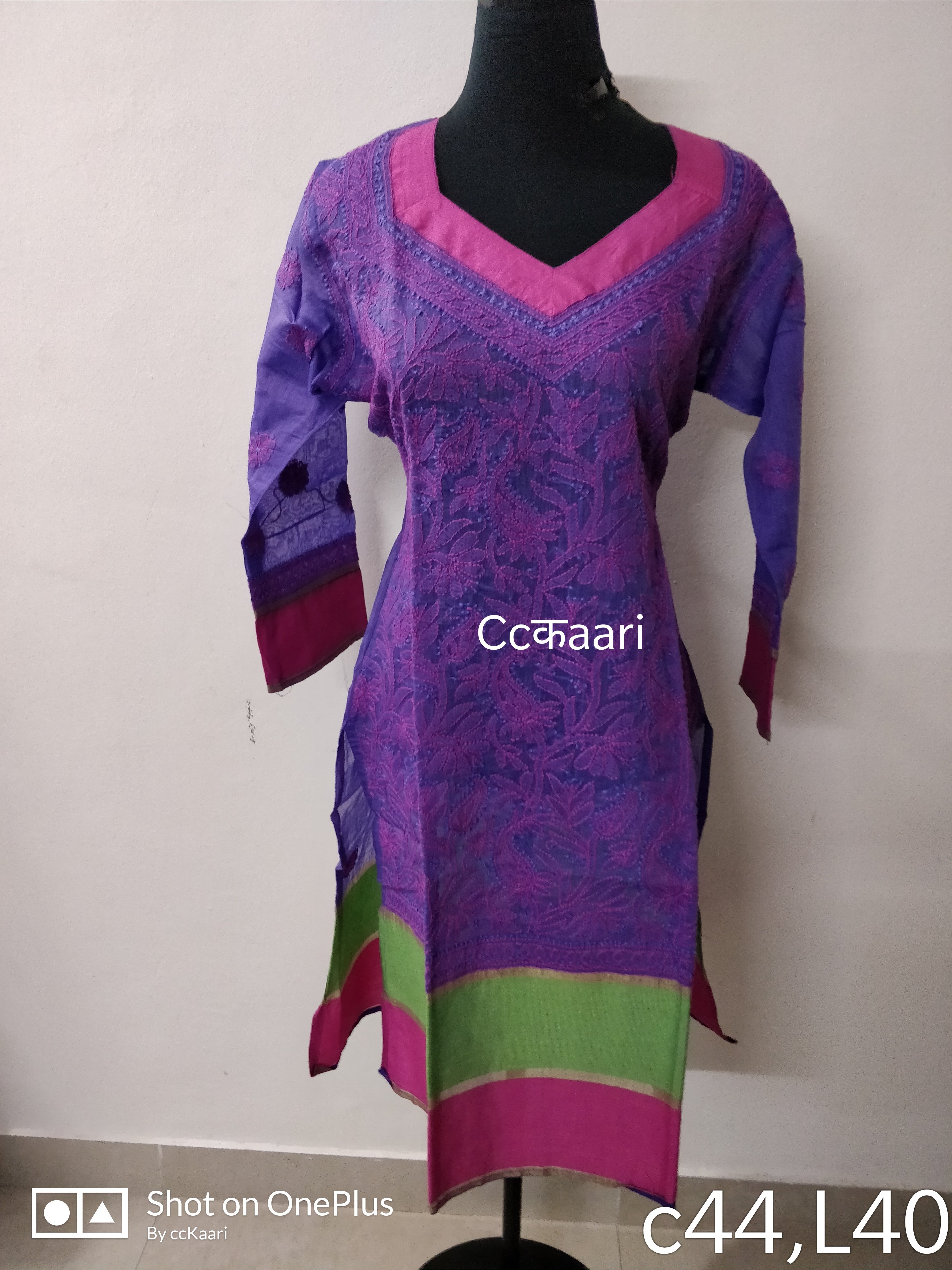 Lucknowi silk and cotton mix kurti || Cot12