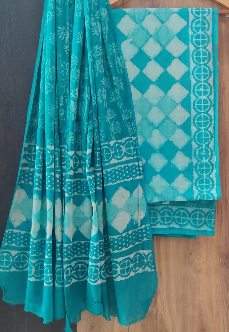 Hand block cotton dress material