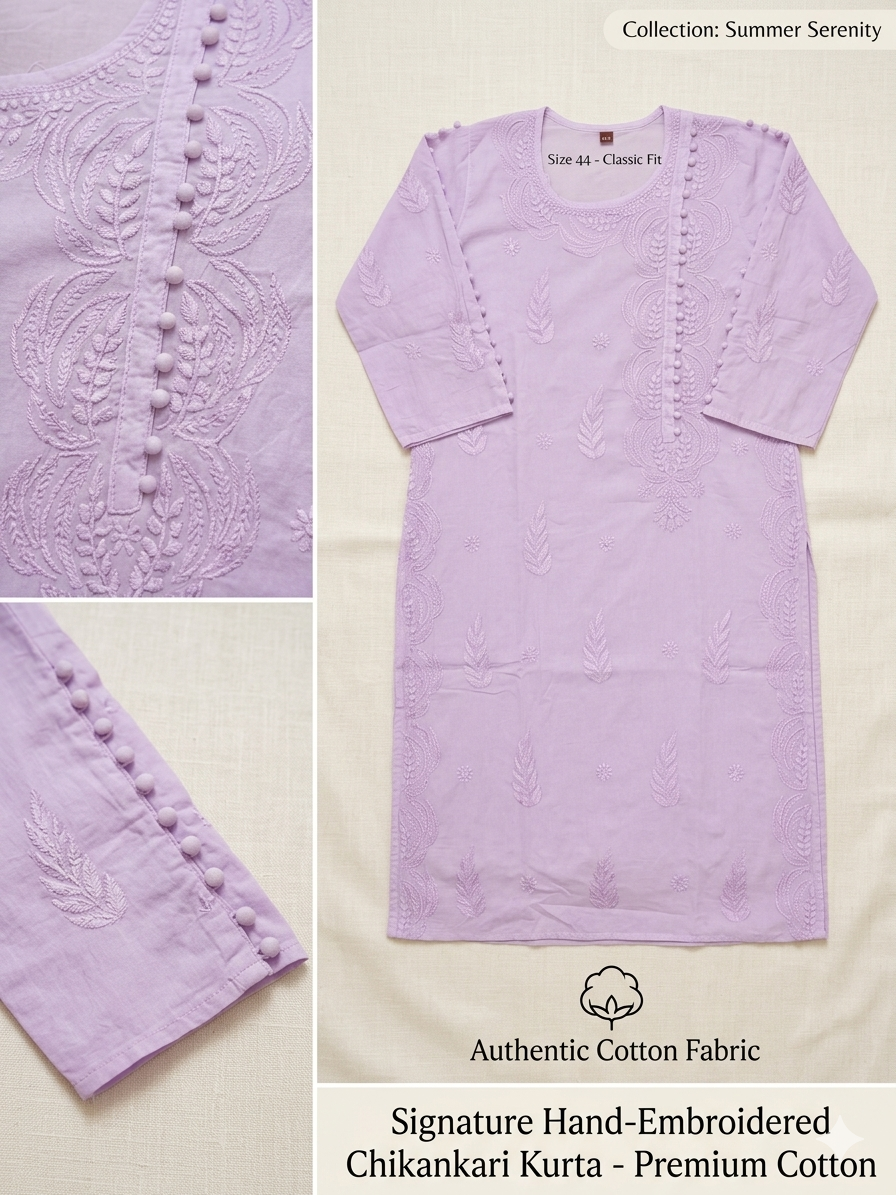 Lucknowi Mulmul Cotton kurti || LMCK02