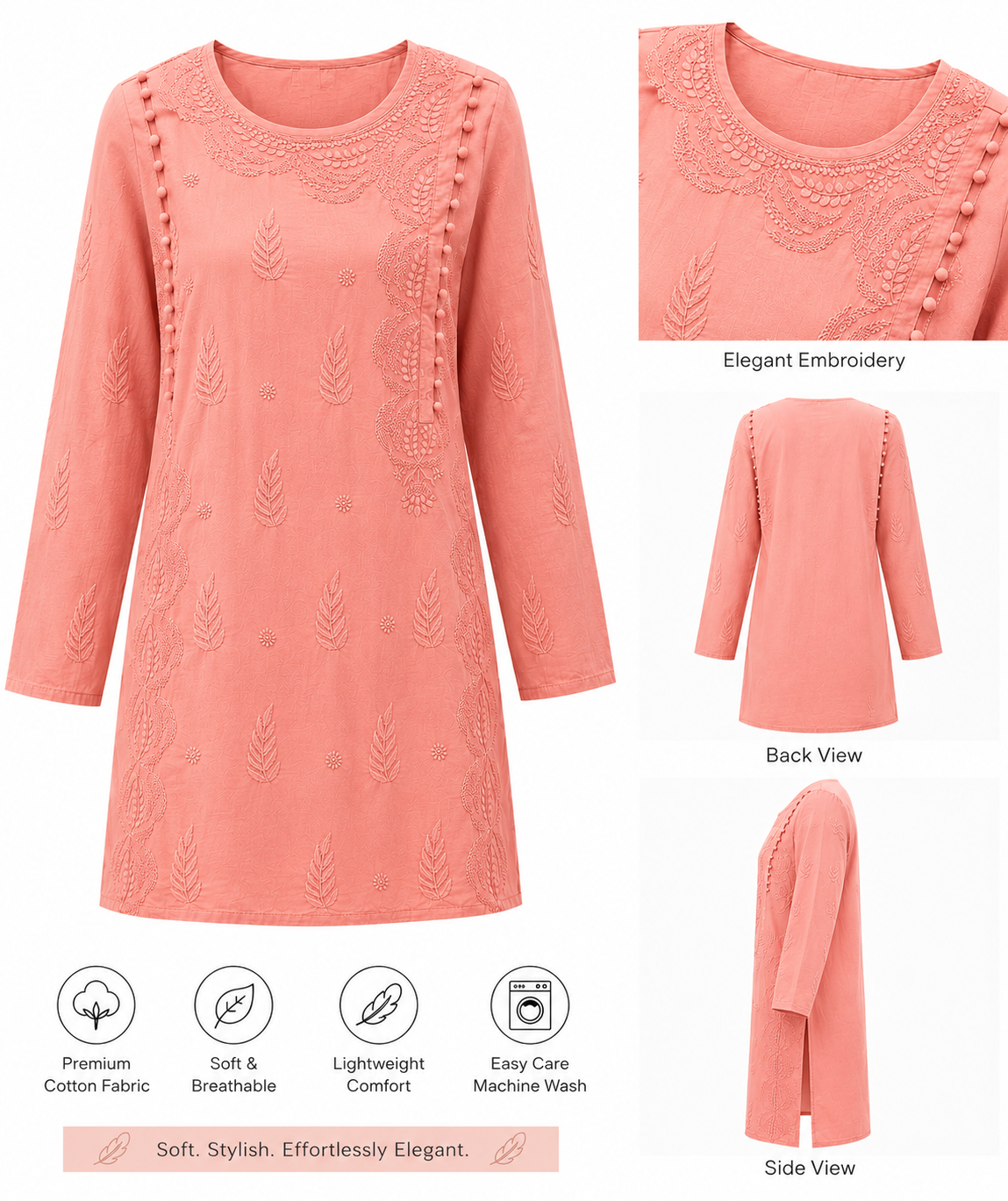 Lucknowi Mulmul Cotton kurti || LMCK05