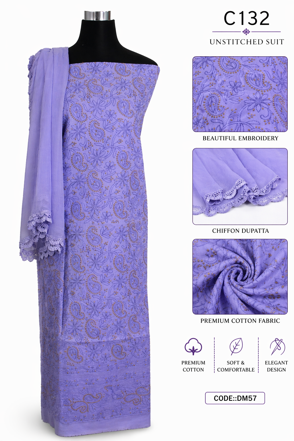 Cotton Chikankari Dress Material
