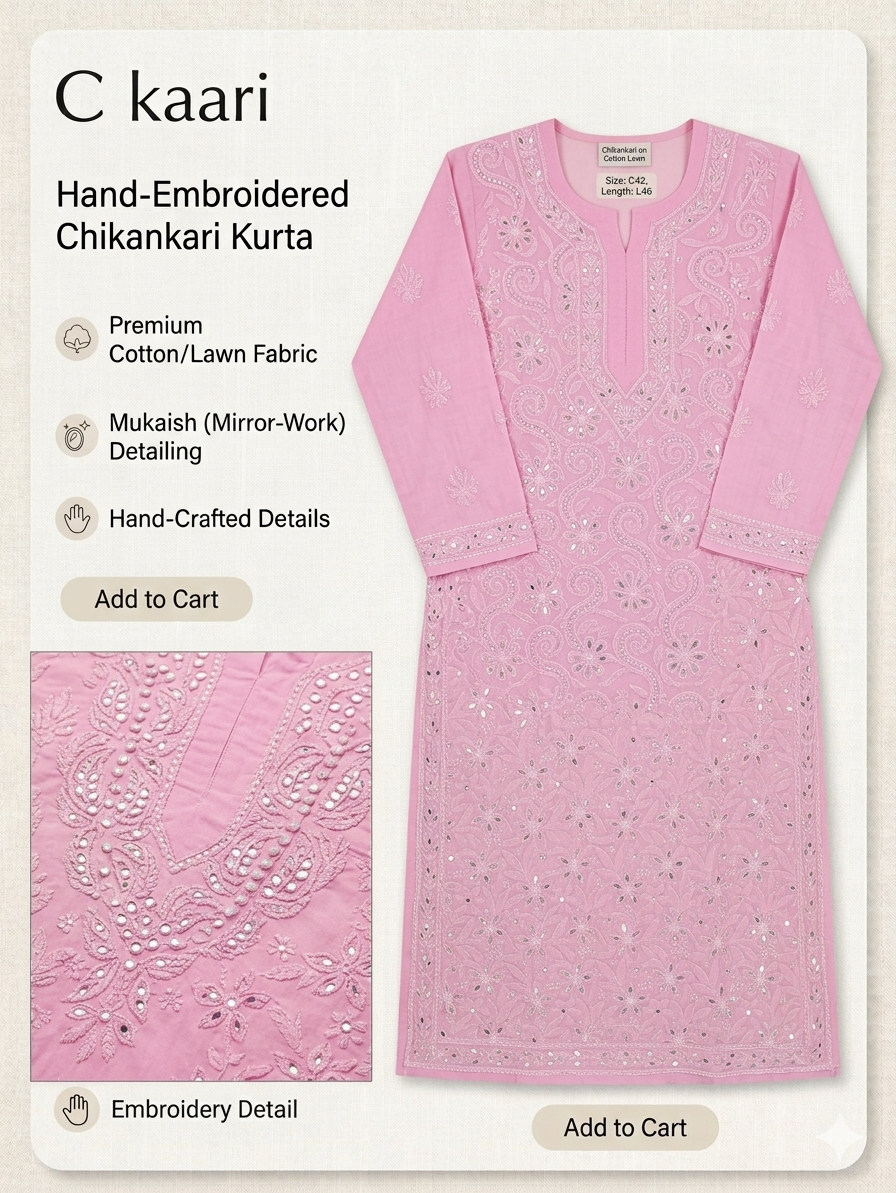 Lucknowi cotton gotta patti kurti || C228
