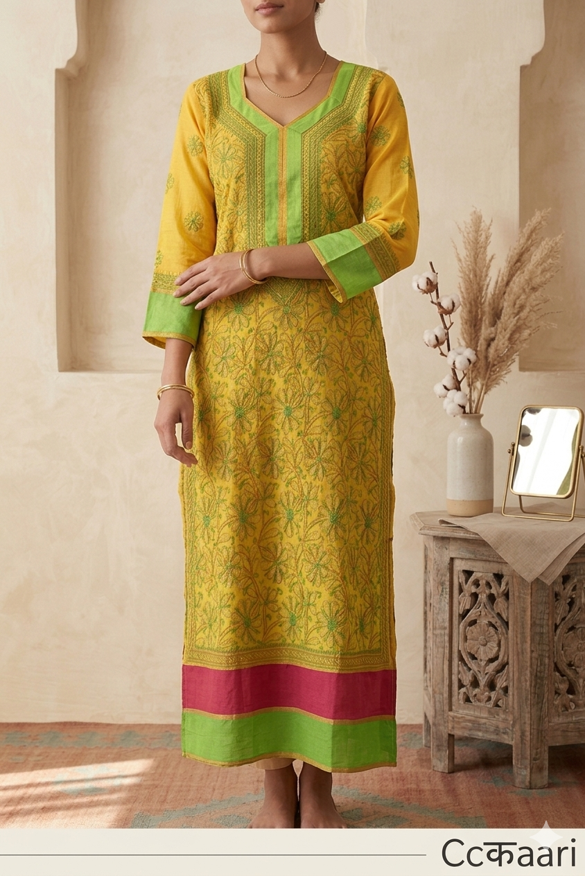 Lucknowi silk and cotton mix Kurti || C456 (cc3)