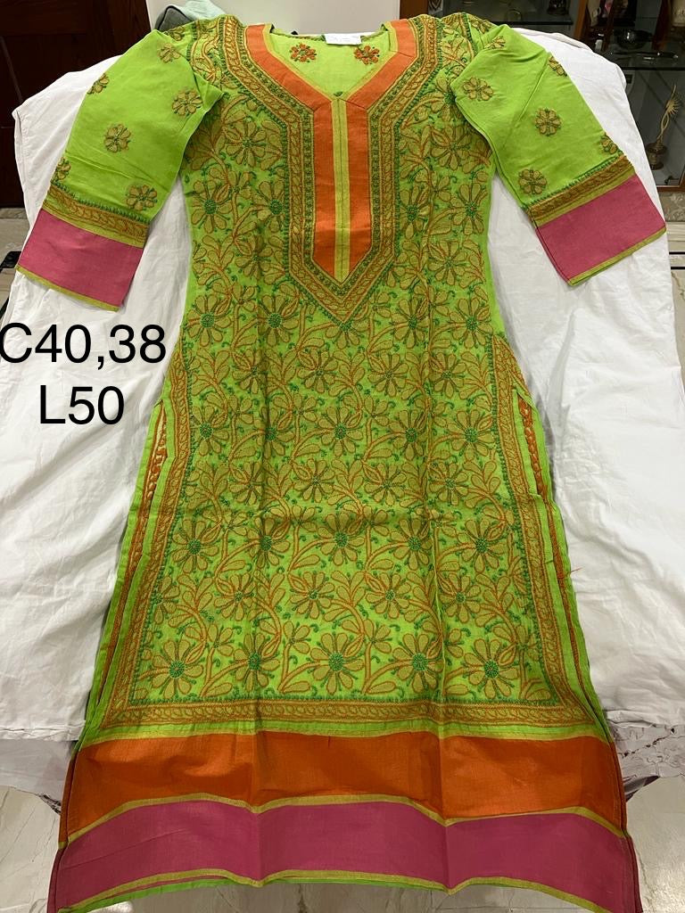 Lucknowi silk and Cotton mix kurti ||C455