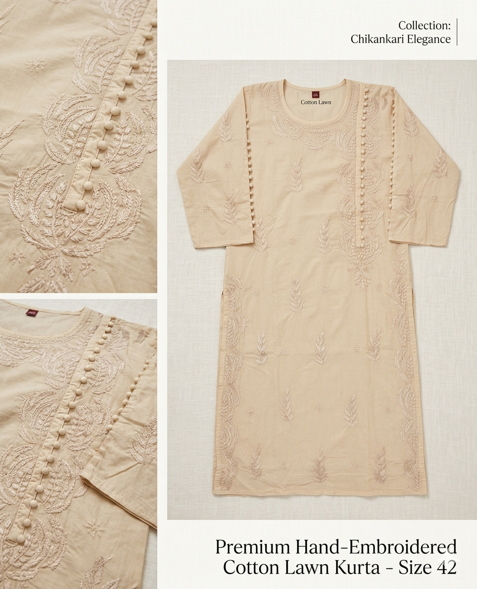 Lucknowi Mulmul Cotton kurti || LMCK09