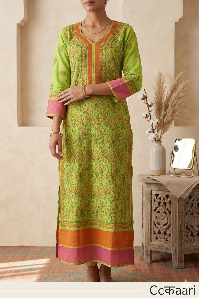Lucknowi silk and Cotton mix kurti ||C455