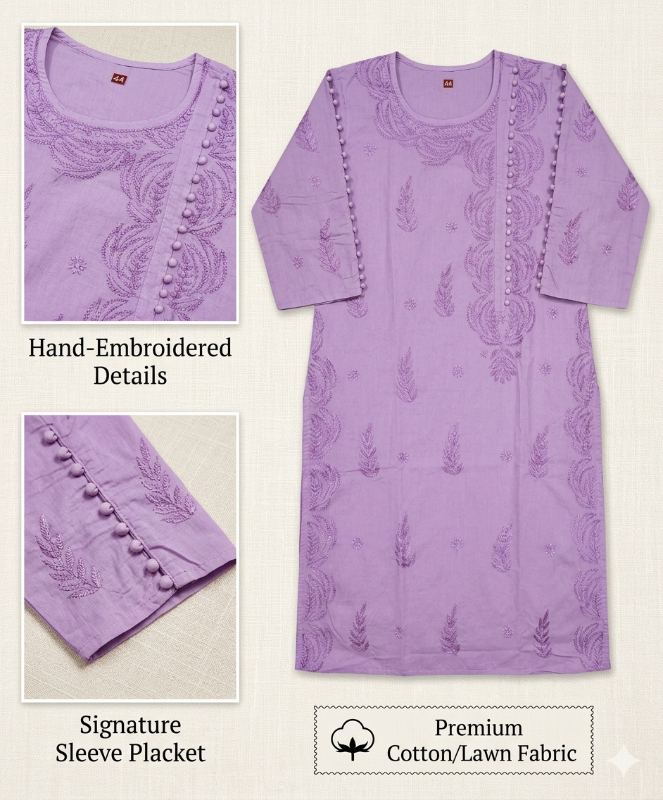 Lucknowi Mulmul Cotton kurti || LMCK06