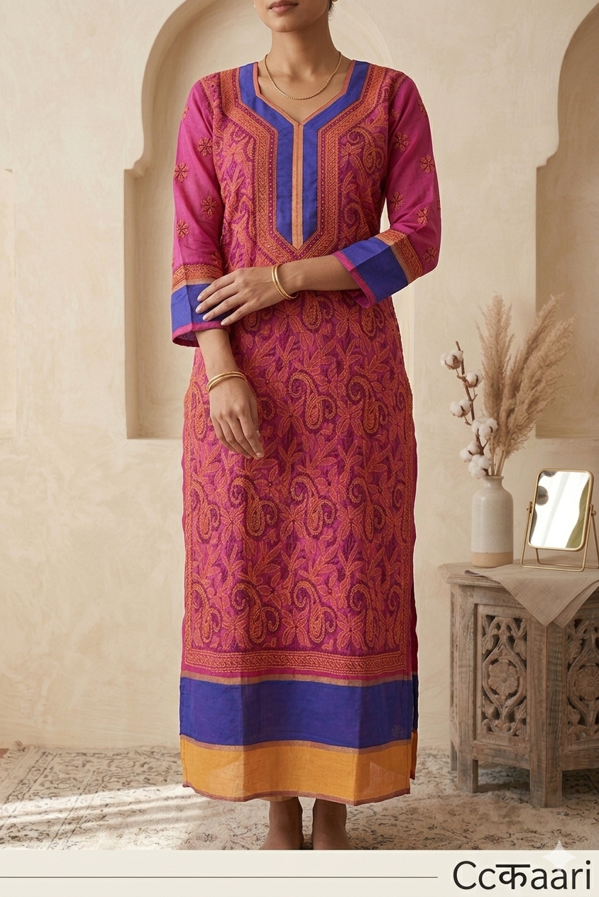 Lucknowi silk and cotton mix kurti || Cot16