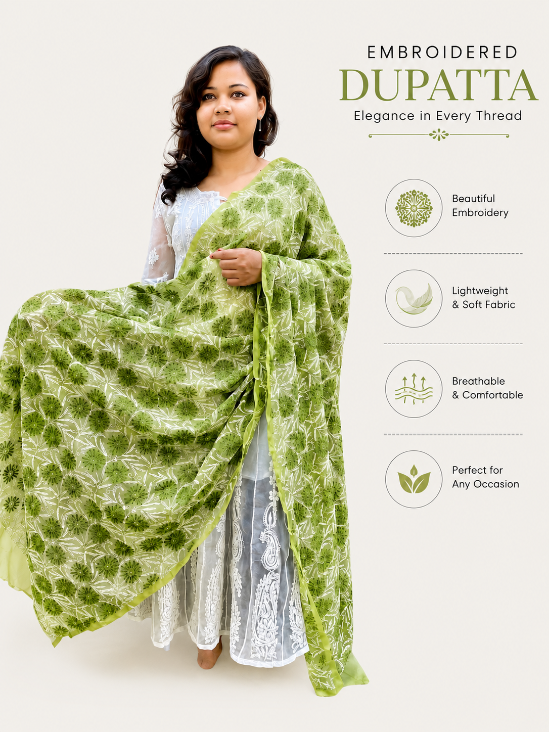 Chikankari Georgette dupatta /kurti piece TD006