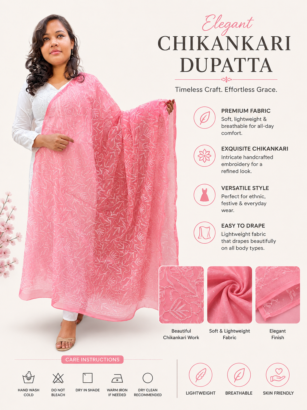 Chikankari Georgette dupatta /kurti piece TD002