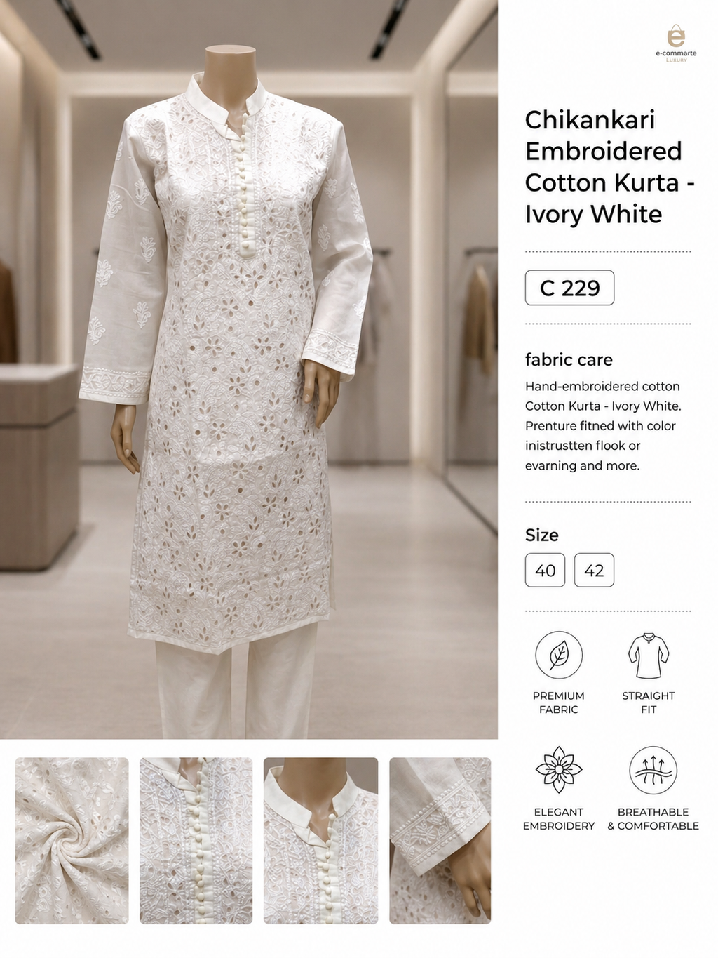 Lucknowi cotton gotta patti kurti || C229