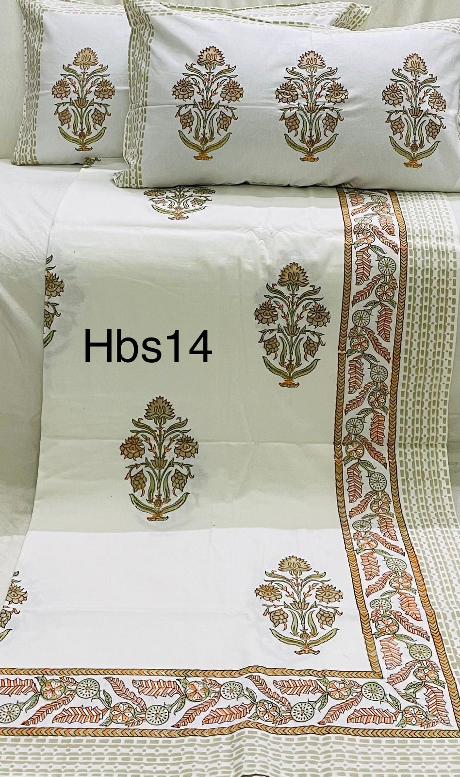 Handblock Pigment King Size Bedsheets || 2 Pillow Covers | HBS14