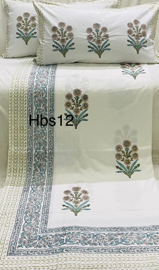 Handblock Pigment King Size Bedsheets || 2 Pillow Covers | HBS12