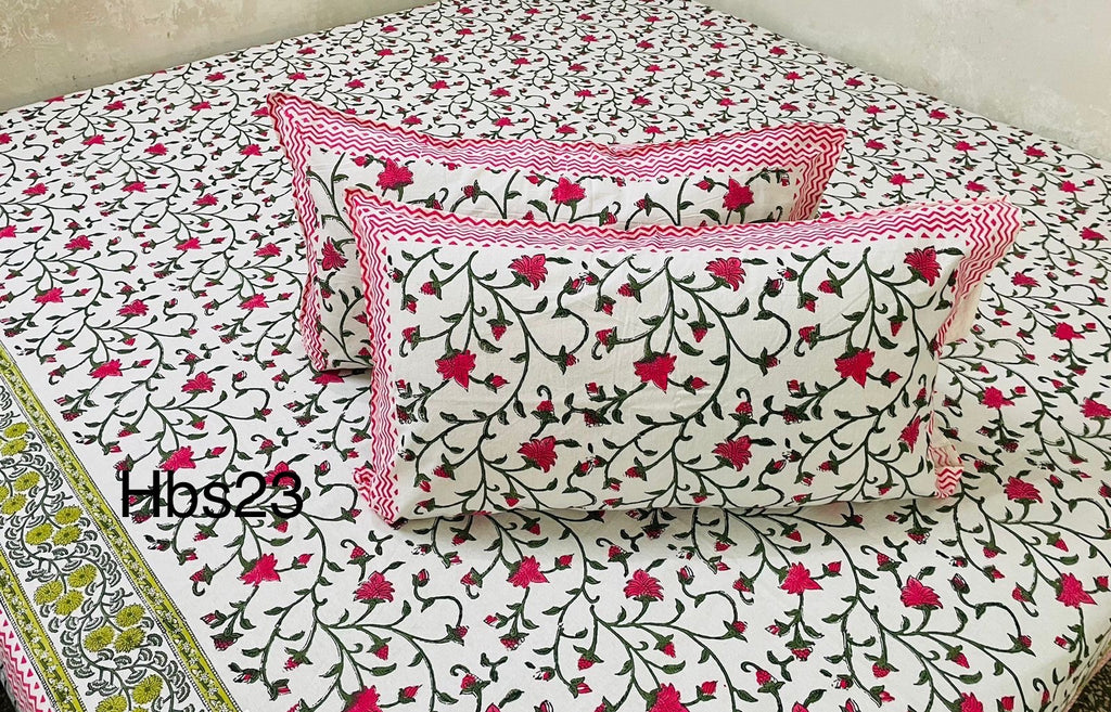 Handblock Pigment King Size Bedsheets || 2 Pillow Covers | HBS23