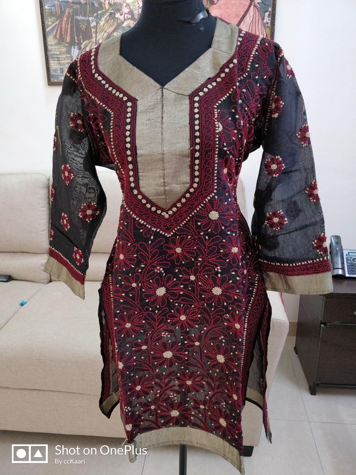 Lucknowi silk and cotton mix kurti || C457