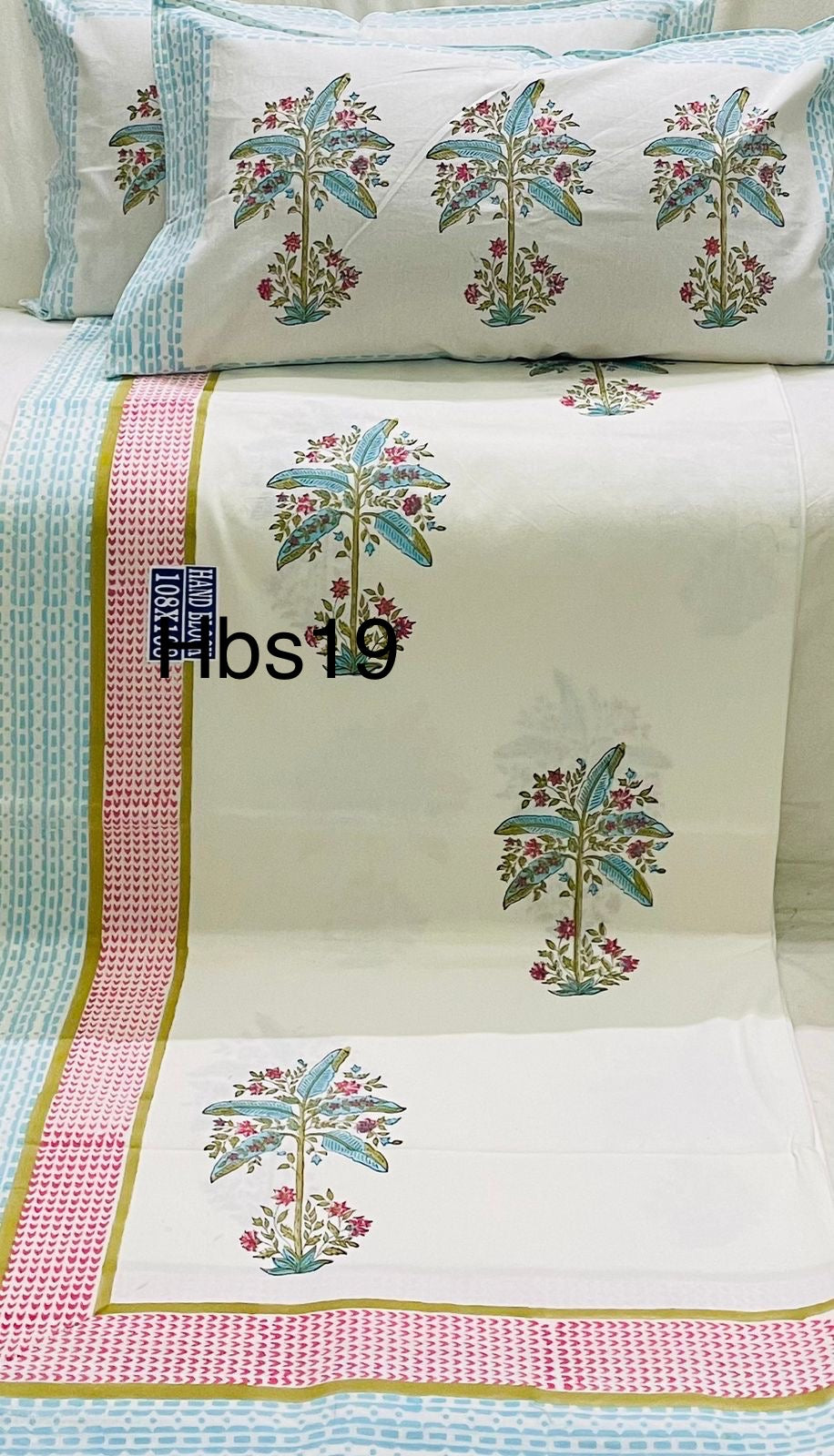 Handblock Pigment King Size Bedsheets || 2 Pillow Covers | HBS19