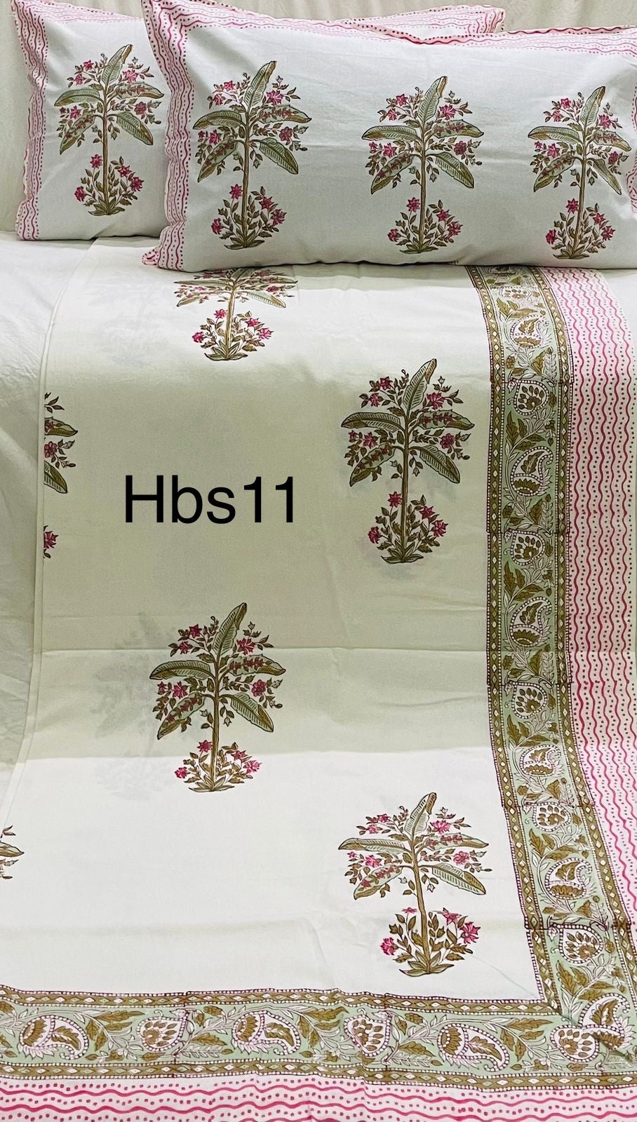 Handblock Pigment King Size Bedsheets || 2 Pillow Covers | HBS11