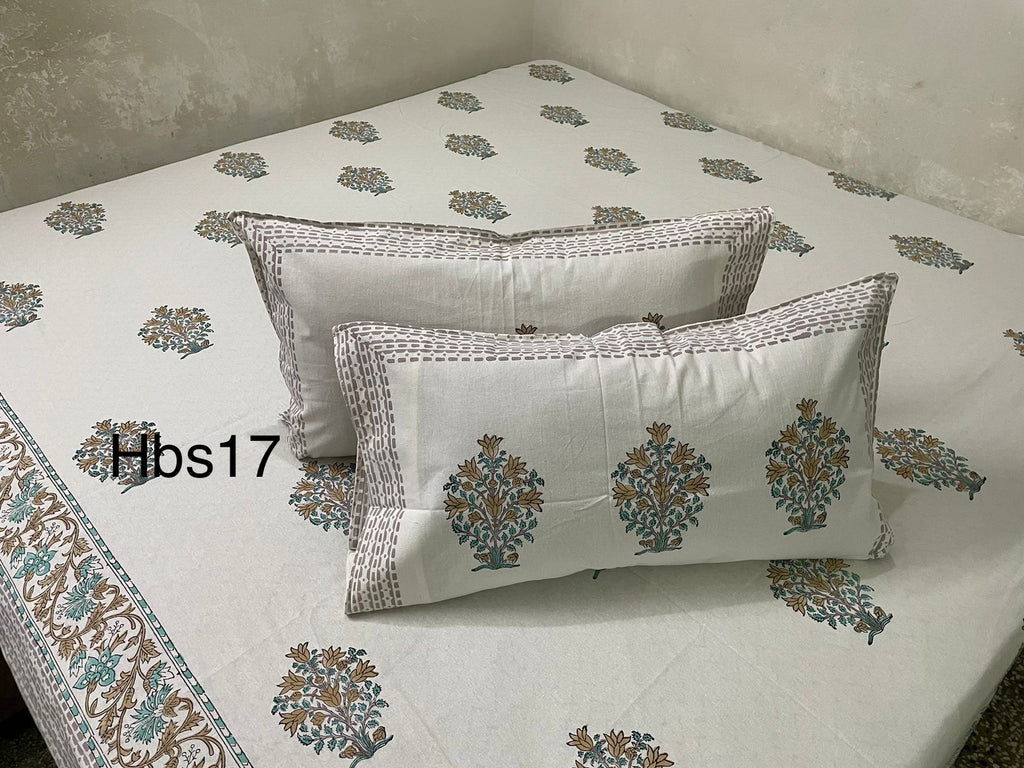 Handblock Pigment King Size Bedsheets || 2 Pillow Covers | HBS17