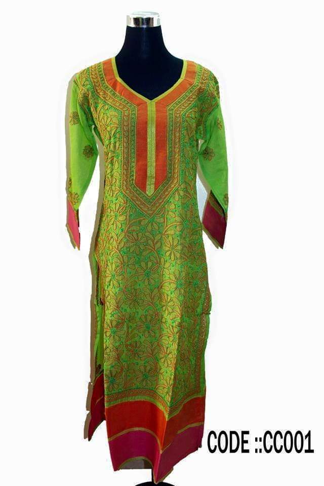 Lucknowi silk and Cotton mix kurti ||C455