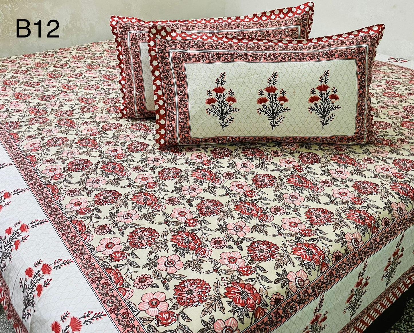 Jaipuri Petal Collection Double Bedsheets with 2 Pillow Covers | B12