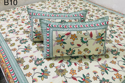 Jaipuri Petal Collection Double Bedsheets with 2 Pillow Covers | B10