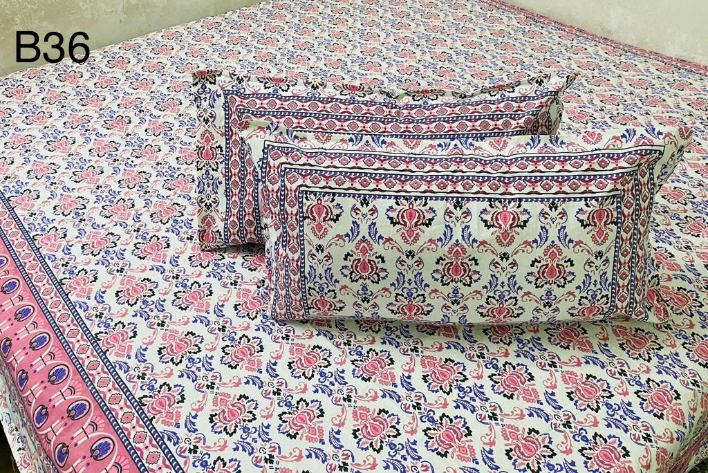 Jaipuri Petal Collection Double Bedsheets with 2 Pillow Covers | B36