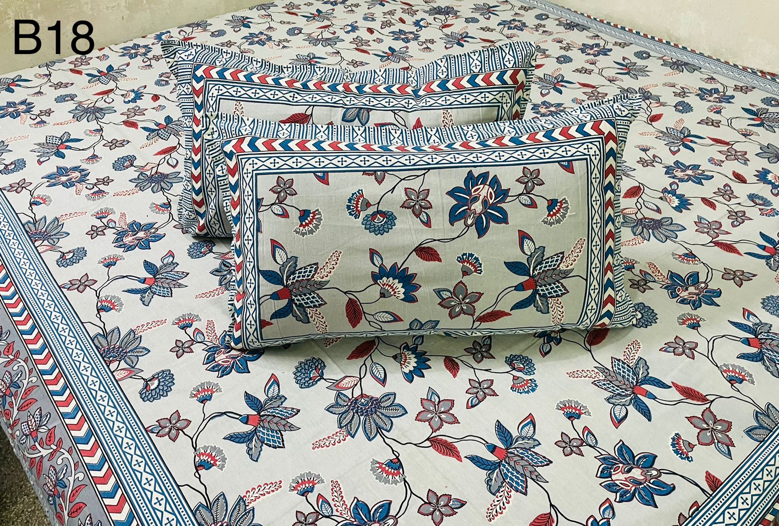 Jaipuri Petal Collection Double Bedsheets with 2 Pillow Covers | B18