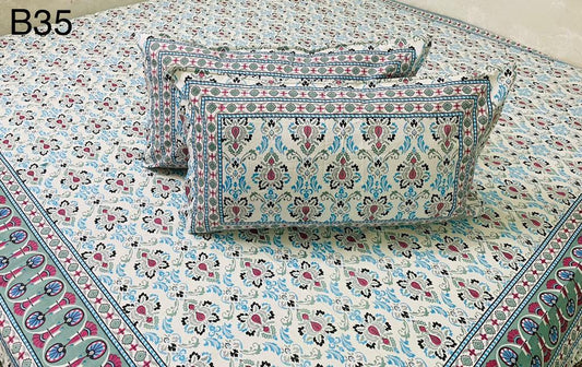 Jaipuri Petal Collection Double Bedsheets with 2 Pillow Covers | B35