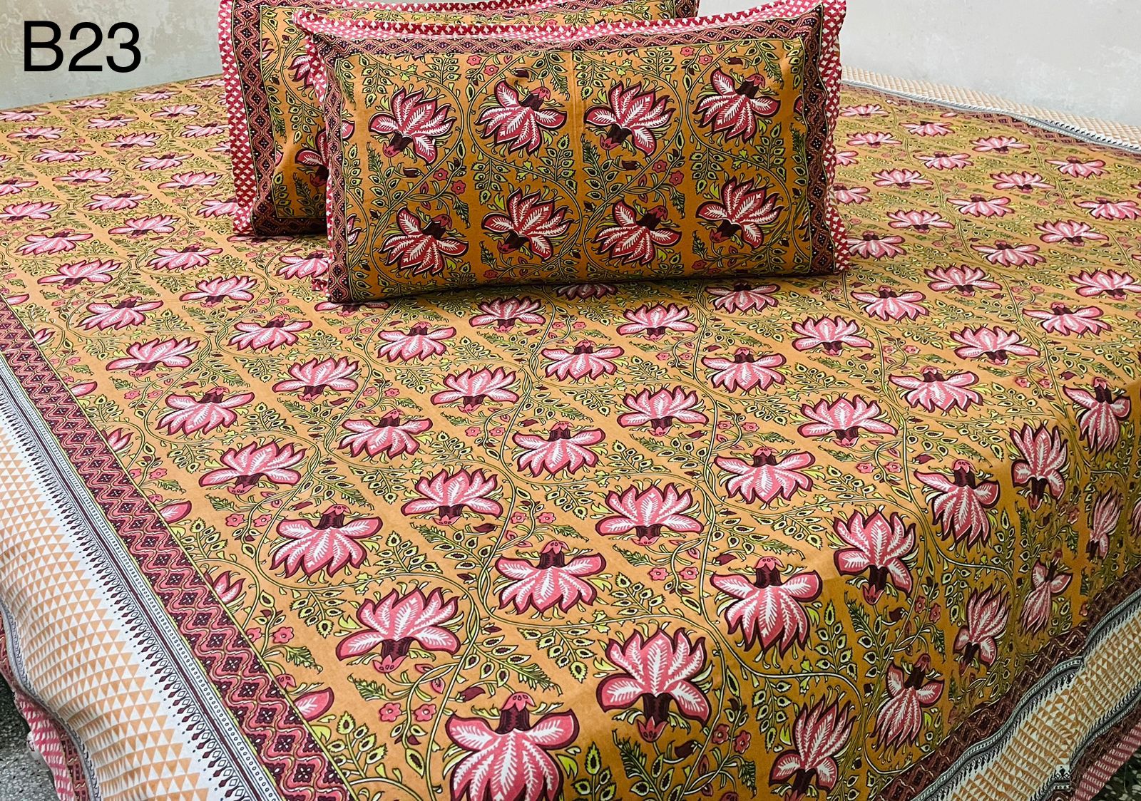 Jaipuri Petal Collection Double Bedsheets with 2 Pillow Covers | B23