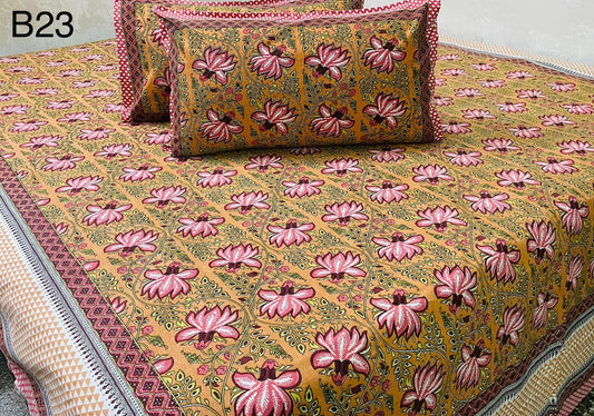 Jaipuri Petal Collection Double Bedsheets with 2 Pillow Covers | B23