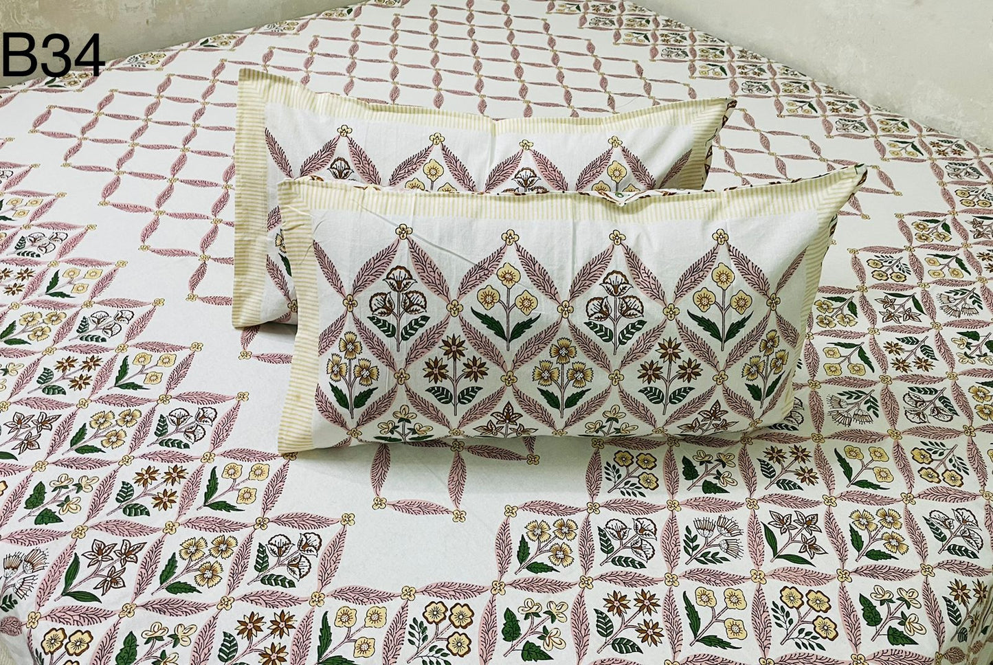 Jaipuri Petal Collection Double Bedsheets with 2 Pillow Covers | B34