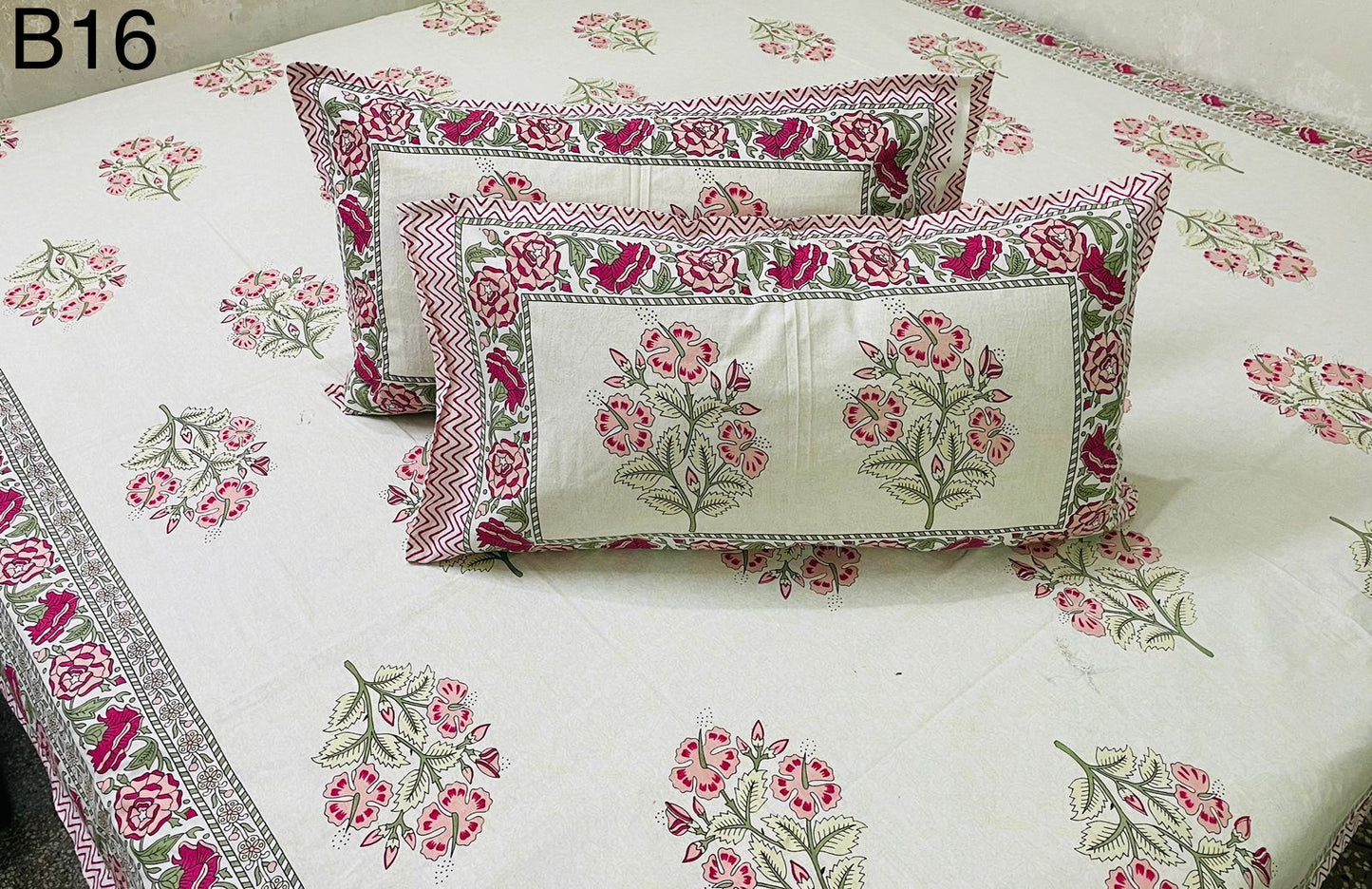 Jaipuri Petal Collection Double Bedsheets with 2 Pillow Covers | B16