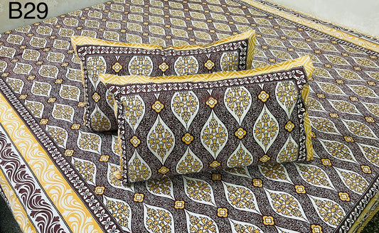 Jaipuri Petal Collection Double Bedsheets with 2 Pillow Covers | B29